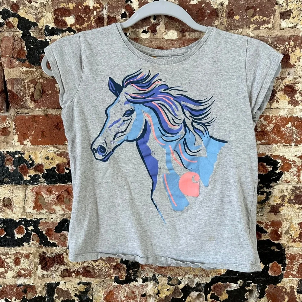 Carahrtt Horse Girls Medium 10 Kids Gray Short Sleeve T-Shirt Western